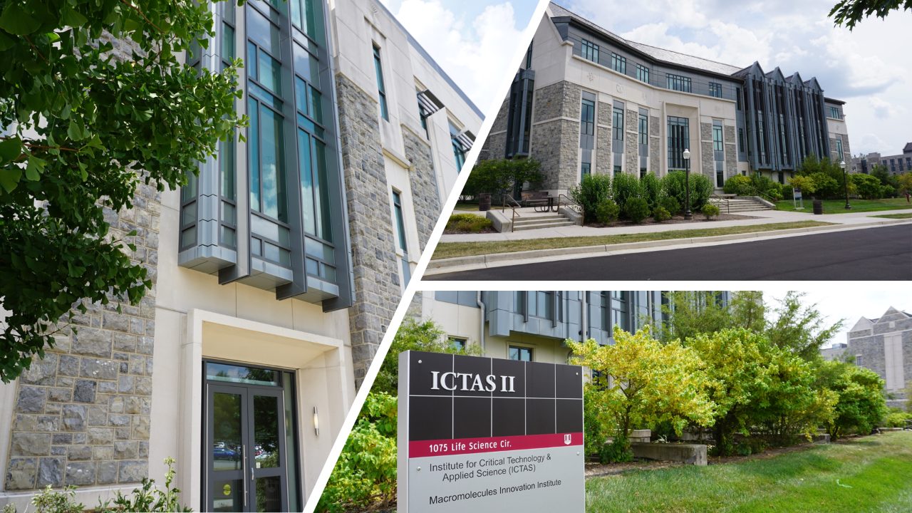 A collage of photos of ICTAS two, with images of the building's exterior